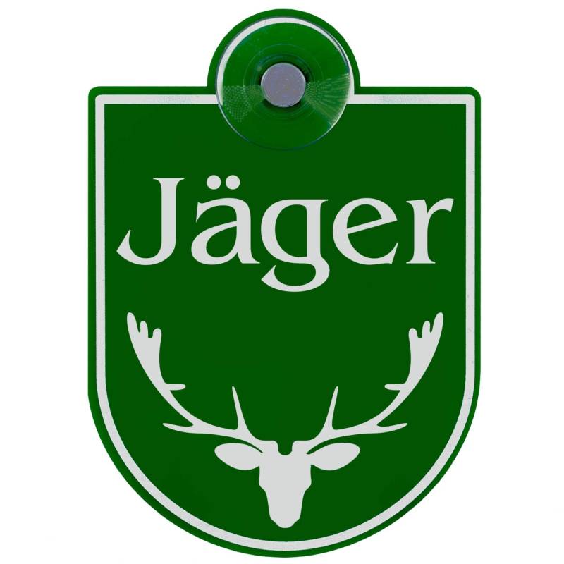 Schilderio Premium Saugnapfschild Schild Jäger 3 mm Acrylglas ca 90 x125 mm Jagd Schild Auto mit 1x Saugnapf 30 mm Autoschild Jaeger zur Befestigung an Autoscheiben von innen von Schilderio