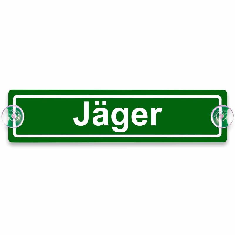 Schilderio Premium Saugnapfschild Schild Jäger 3 mm Acrylglas ca 200x50 mm Jäger Schild Auto mit 2 Saugnäpfe 20 mm Autoschild Jaeger zur Befestigung an Autoscheiben von innen von Schilderio