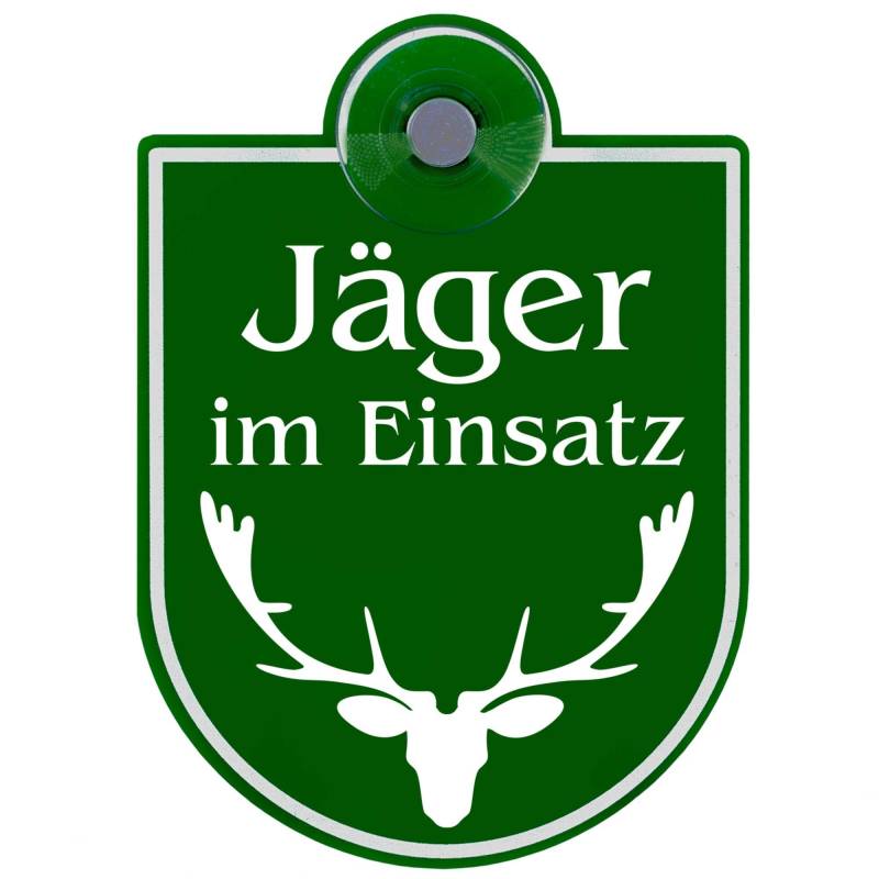 Schilderio Premium Saugnapfschild Schild Jäger im Einsatz, 3 mm Acrylglas, ca.90x125 mm, Jäger Schild Auto mit 1x Saugnapf 30mm, Autoschild Jagd zur Befestigung an Autoscheiben von innen von Schilderio