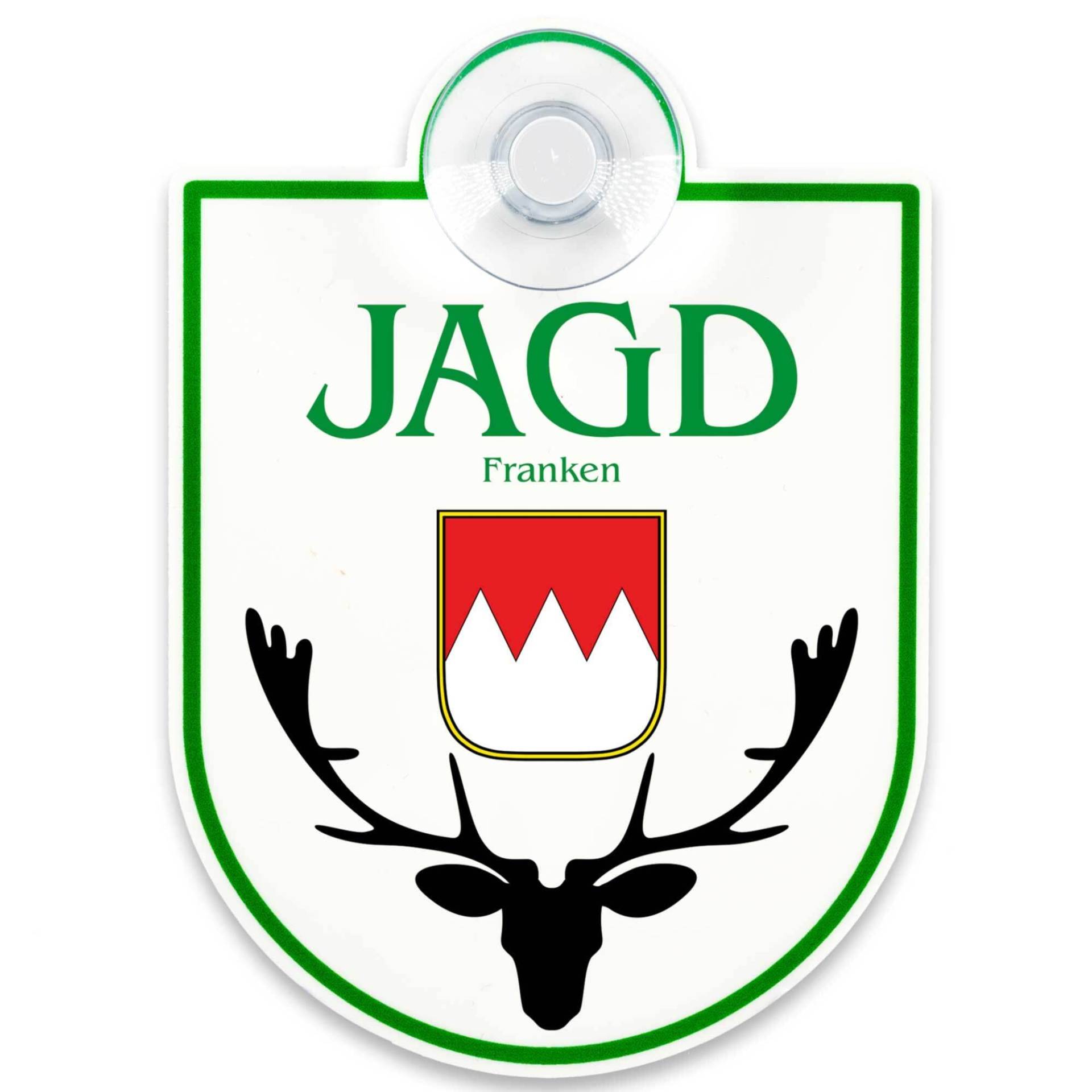 Schilderio Premium Saugnapfschild Schild Jagd Franken 3 mm Acrylglas ca 90 x 125 mm Jagd Schild Auto mit 1x Saugnapf 30 mm Bundesland Region Autoschild Jagd zur Befestigung an Autoscheiben von innen von Schilderio