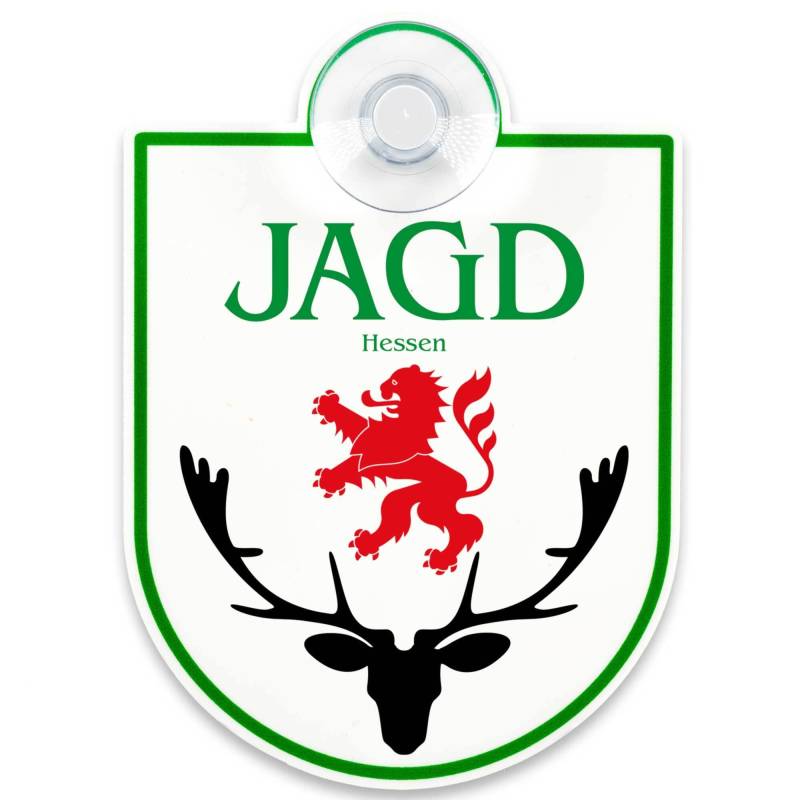 Schilderio Premium Saugnapfschild Schild Jagd Hessen 3 mm Acrylglas ca 90 x 125 mm Jagd Schild Auto mit 1x Saugnapf 30 mm Bundesland Region Autoschild Jagd zur Befestigung an Autoscheiben von innen von Schilderio