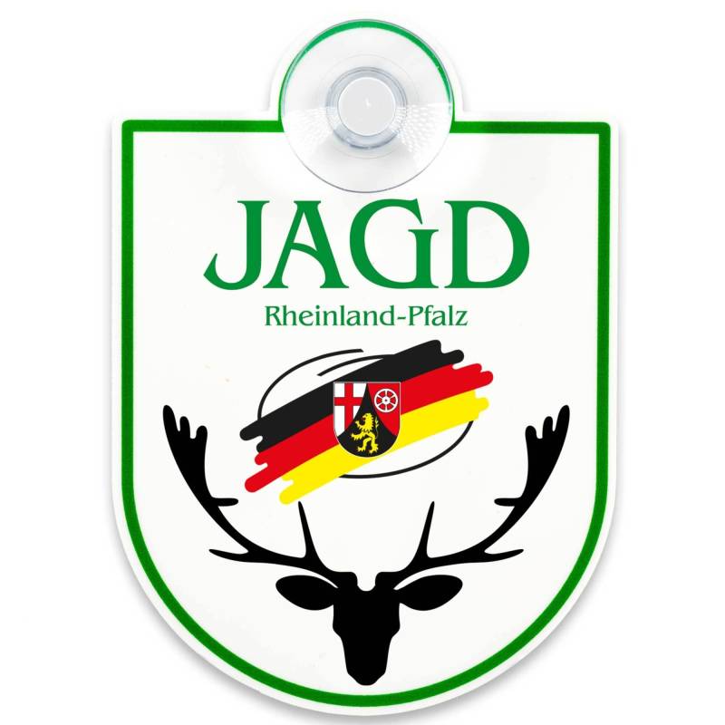 Schilderio Premium Saugnapfschild Schild Jagd Rheinland-Pfalz 3 mm Acrylglas ca 90 x 125mm Jagd Schild Auto mit 1x Saugnapf 30 mm Bundesland Region Autoschild zur Befestigung an Autoscheiben von innen von Schilderio