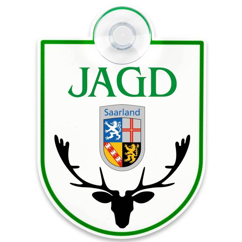 Schilderio Premium Saugnapfschild Schild Jagd Saarland 3 mm Acrylglas ca 90 x 125 mm Jagd Schild Auto mit 1x Saugnapf 30 mm Bundesland Region Autoschild Jagd zur Befestigung an Autoscheiben von innen von Schilderio