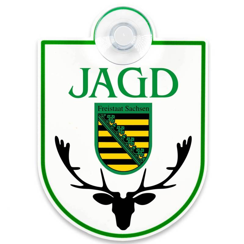 Schilderio Premium Saugnapfschild Schild Jagd Sachsen 3 mm Acrylglas ca 90 x 125 mm Jagd Schild Auto mit 1x Saugnapf 30 mm Bundesland Region Autoschild Jagd zur Befestigung an Autoscheiben von innen von Schilderio