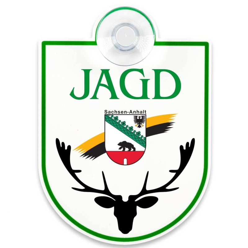 Schilderio Premium Saugnapfschild Schild Jagd Sachsen-Anhalt mm Acrylglas ca 90 x 125 mm Jagd Schild Auto mit 1x Saugnapf 30 mm Bundesland Autoschild Jagd zur Befestigung an Autoscheiben von innen von Schilderio