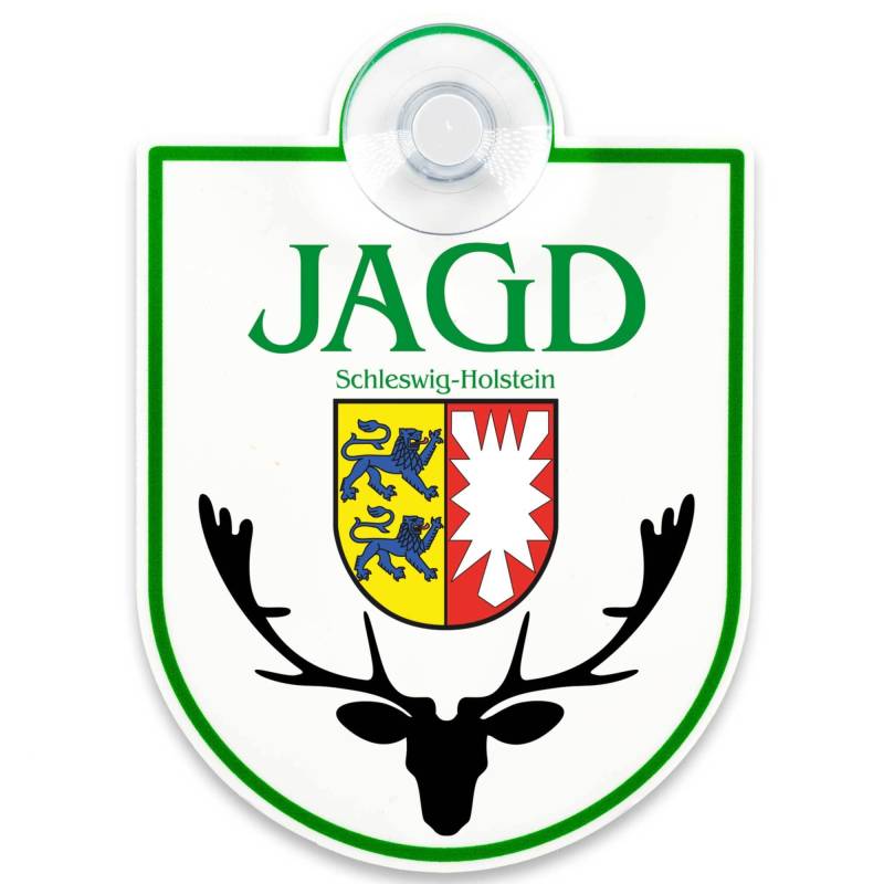 Schilderio Premium Saugnapfschild Schild Jagd Schleswig-Holstein 3 mm Acrylglas ca 90 x 125 mm Jagd Schild Auto mit 1x Saugnapf 30 mm Bundesland Autoschild zur Befestigung an Autoscheiben von innen von Schilderio