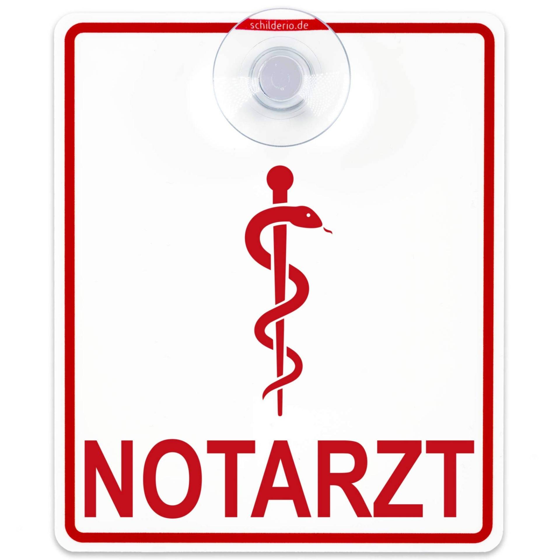 Schilderio Premium Saugnapfschild Schild Notarzt, 3 mm Acrylglas, ca.90x125 mm, Notarzt Auto Schild mit 1x Saugnapf 30mm, Autoschild Arzt zur Befestigung an Autoscheiben von innen von Schilderio