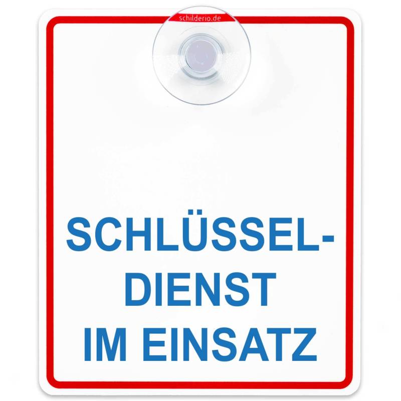 Schilderio Premium Saugnapfschild Schlüsseldienst im Einsatz 3 mm Acrylglas ca 100x120 mm Schlüsseldienst Schild mit Saugnapf 30 mm Autoschild Schluesseldienst im Einsatz für Autoscheiben innen von Schilderio