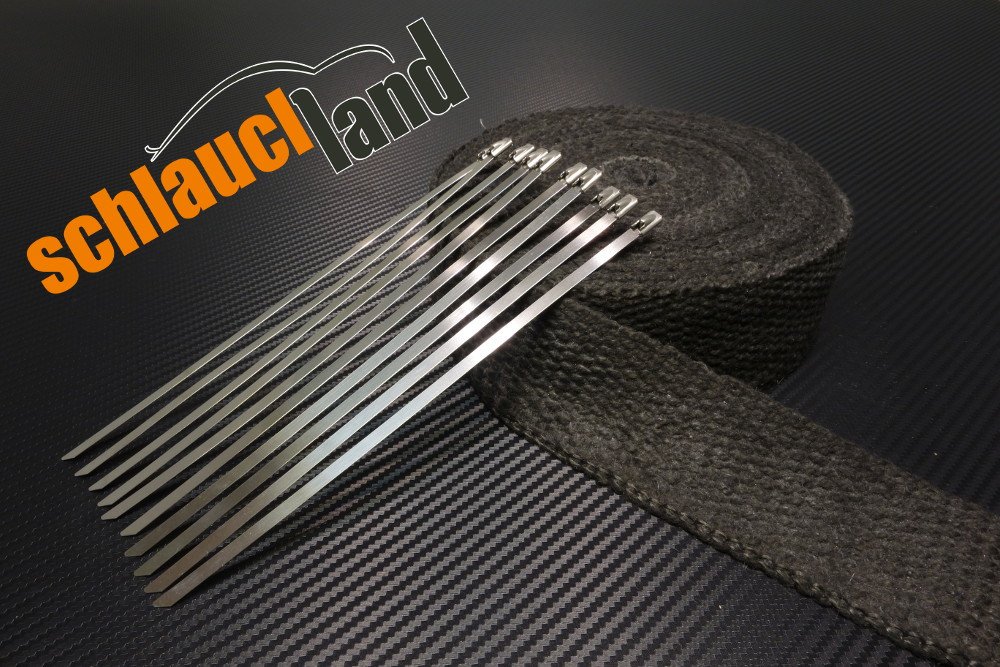 Schlauchland 10m Keramik Hitzeschutzband 50mm schwarz 1200°C + 10 Kabelbinder *** Heat Wrap Auspuff Hitzeschutz Krümmer Isolierband Wärmeschutz von Schlauchland