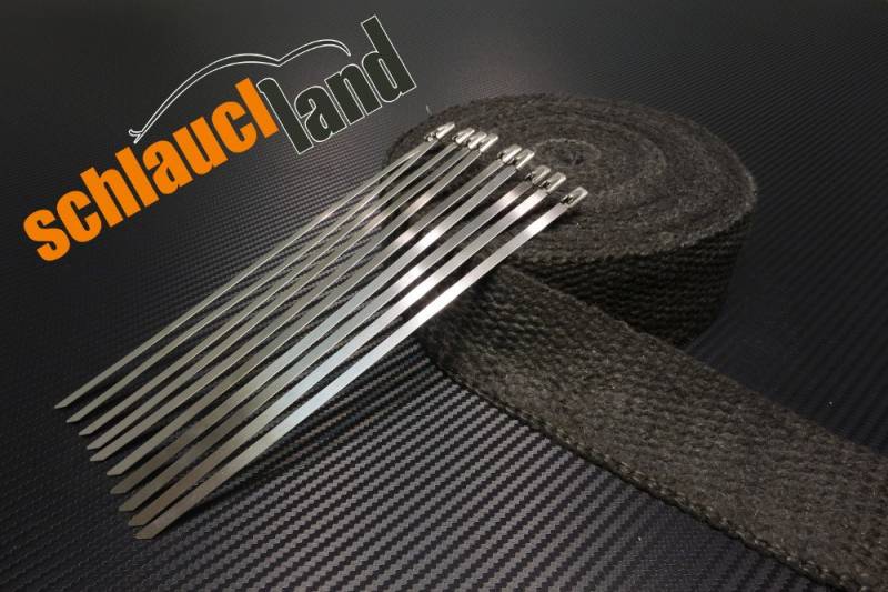 Schlauchland 10m Keramik Hitzeschutzband 50mm schwarz 1200°C + 10 Kabelbinder *** Heat Wrap Auspuff Hitzeschutz Krümmer Isolierband Wärmeschutz von Schlauchland