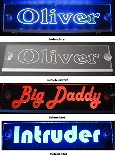 Trucker LKW Namensschild Größe 40x10 cm - LED Acryl Leuchtschild 12V 24V mit edler Lasergravur von Schmalz Werbeservice