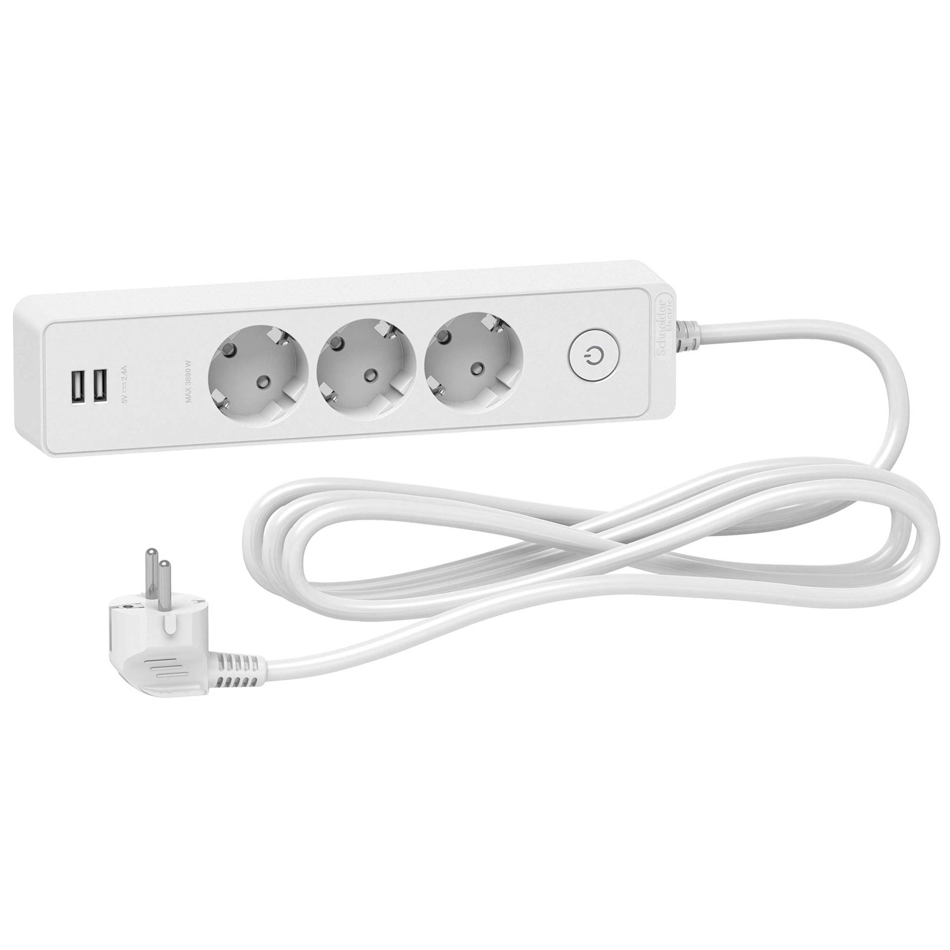 Schneider Electric ST943U3W 3-Punkt-Steckdosenleiste mit 2 USB, 3 m Kabel, weiß von Schneider Electric