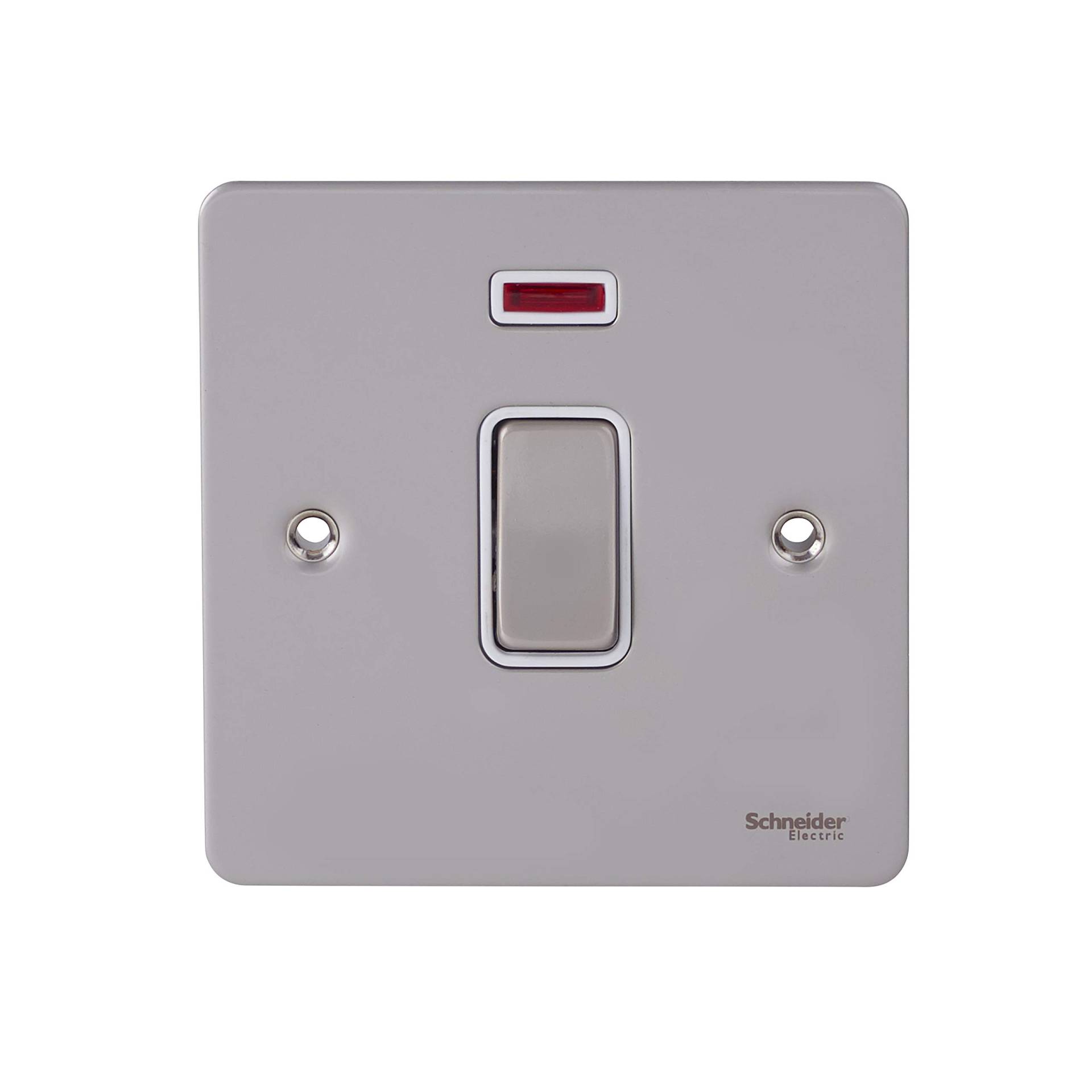 Schneider Electric Ultimate Flat Plate – Einzellichtschalter, mit Neonanzeige, doppelpolig, 32 A, GU4231WPN, Perlnickel mit weißem Einsatz von Schneider Electric