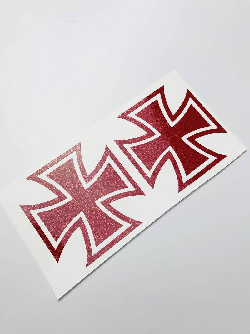 Schönheits Shop 2X Eiserne Kreuz Glitzer Rot Metallic Iron Cross Sticker Auto Aufkleber Tuning Oldschool von Schönheits Shop