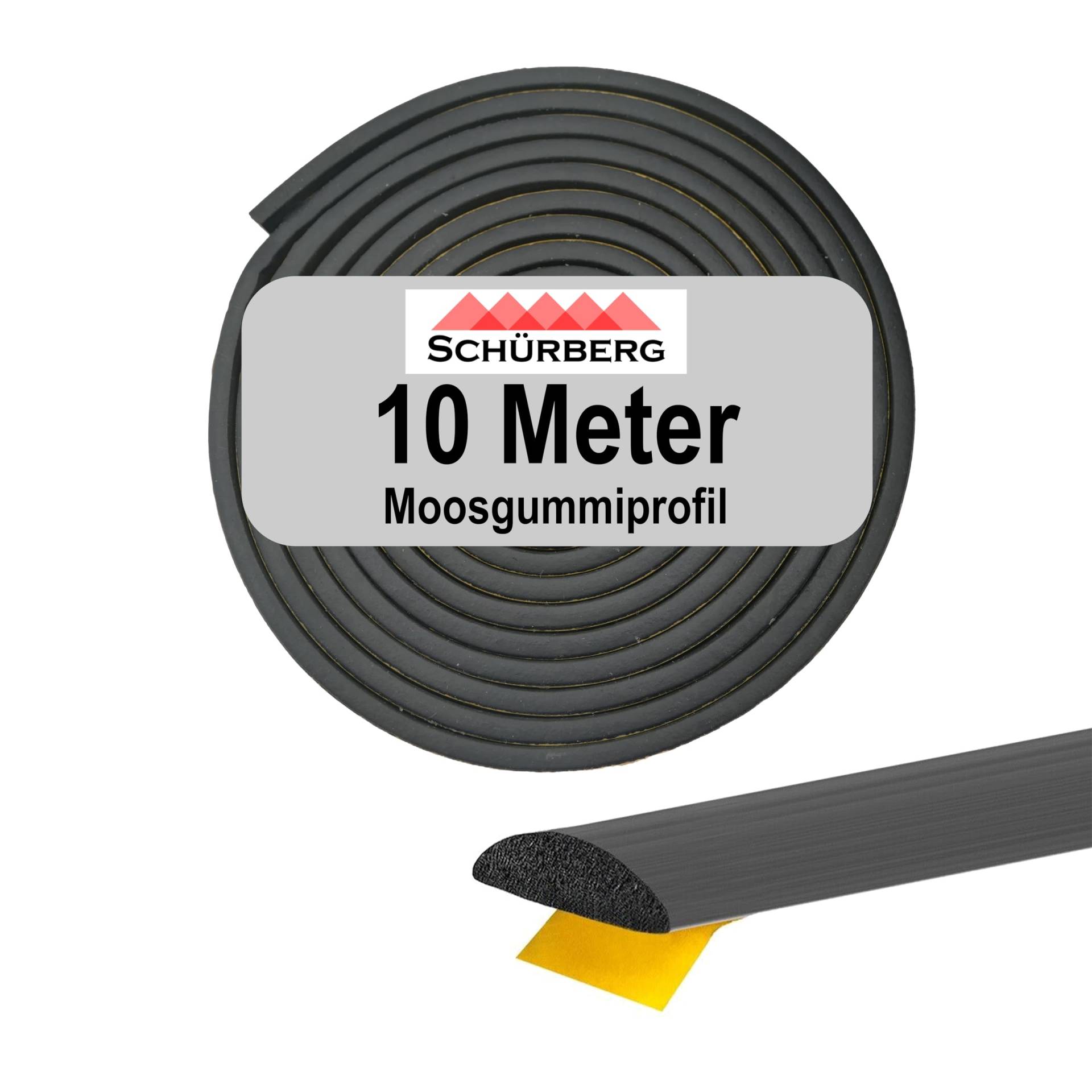 10 Meter Moosgummi Dichtung Oval - 10x4mm Gummidichtung Dichtband selbstklebend - Universell verwendbar. Zur Schall- und Temperaturdämmung für Türen, Tore von Schürberg