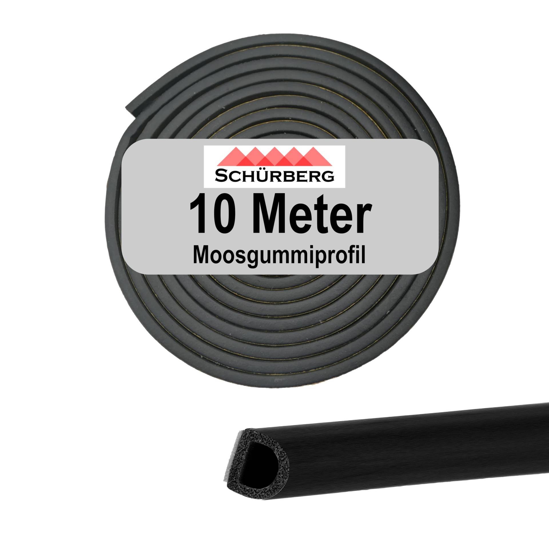 10 Meter Moosgummi Dichtung Rund - 12x10mm Gummidichtung Dichtband selbstklebend - Universell verwendbar. Zur Schall- und Temperaturdämmung für Türen, Tore von Schürberg