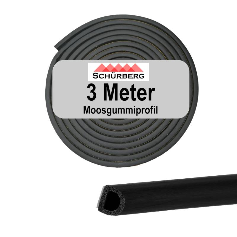 3 Meter Moosgummi Dichtung Rund - 10x8mm Gummidichtung Dichtband selbstklebend - Universell verwendbar. Zur Schall- und Temperaturdämmung für Türen, Tore von Schürberg