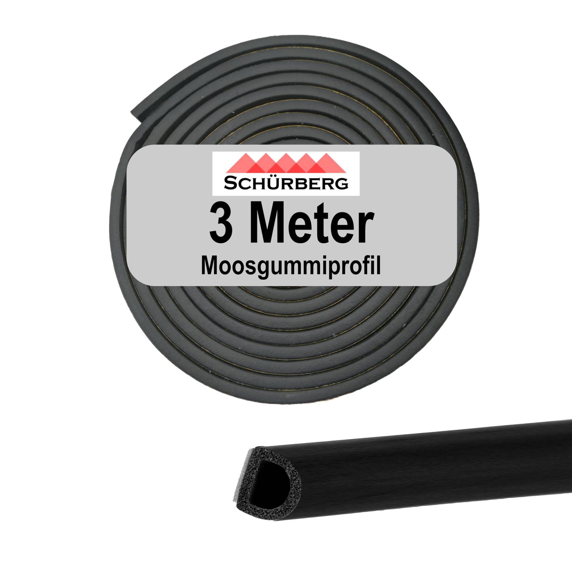 3 Meter Moosgummi Dichtung Rund - 12x10mm Gummidichtung Dichtband selbstklebend - Universell verwendbar. Zur Schall- und Temperaturdämmung für Türen, Tore von Schürberg