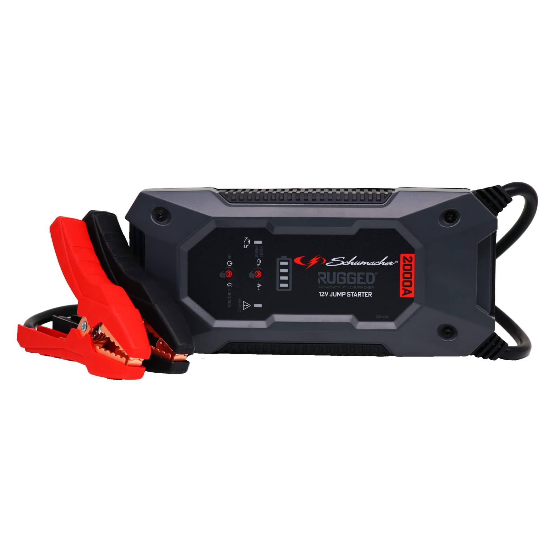 Schumacher Rugged SBX 463 - Starthilfe mit Powerbank - Lithium Ionen Batterie 2000A 12V - Booster für Kfz bis 8L Benzin, 6L Diesel - Taschenlampe - USB 2,4A-Ausgang, 2,0A-Eingang- IP64 Wasserfest von Schumacher