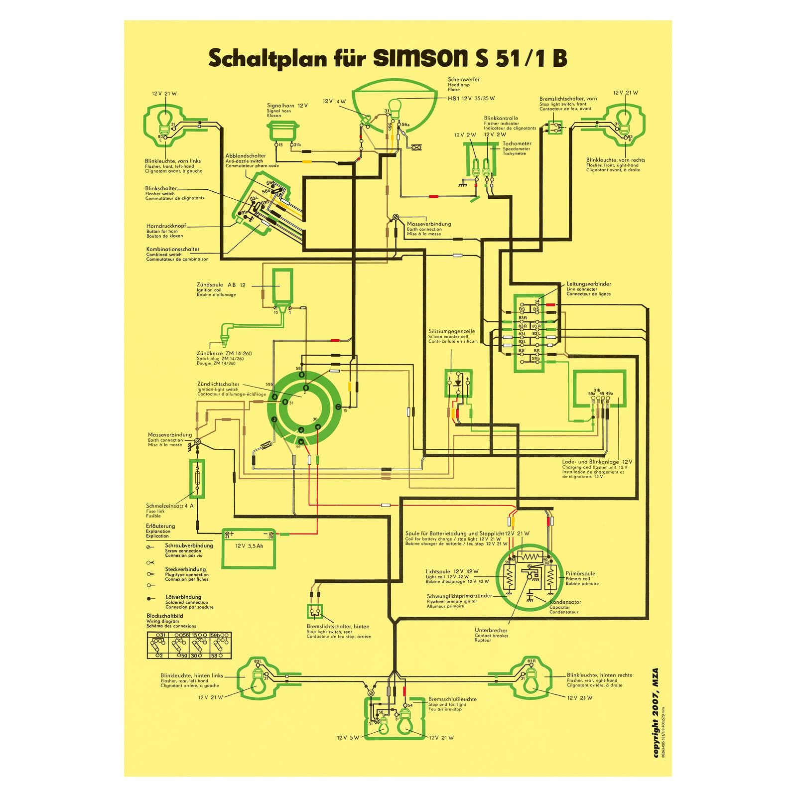 Schaltplan Farbposter (40x57cm) S51/1 B (12V, beidseitig Glanzcello, schmutzabweisend) von Schwalbe