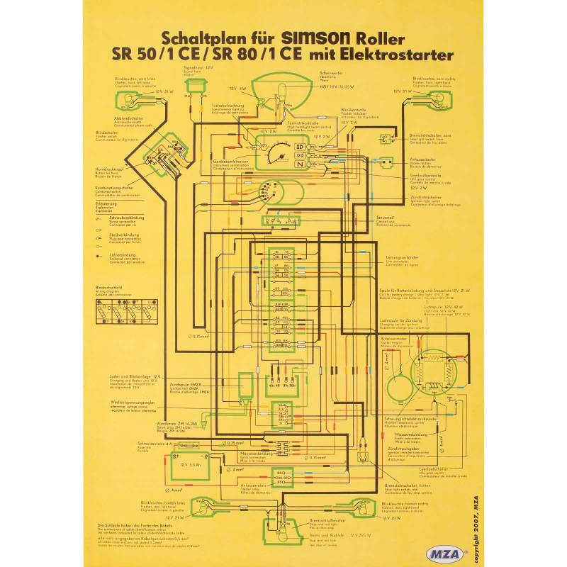 Schaltplan Farbposter (40x57cm) SR50/1 CE, SR80/1 CE mit Elektrostrater (beidseitig Glanzcello, schmutzabweisend) von MZA