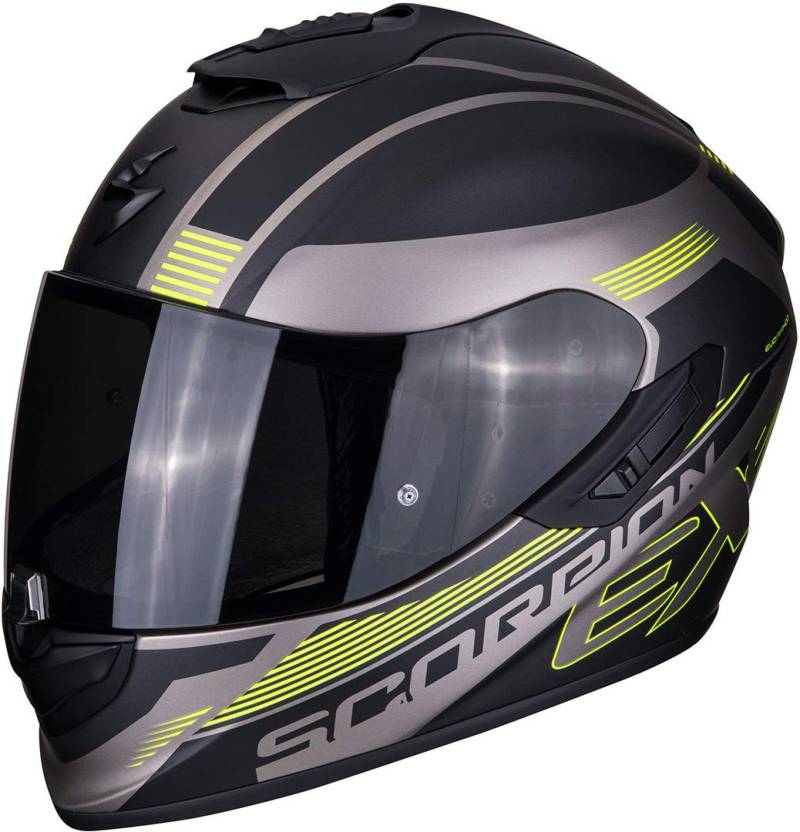 Scorpion Motorradhelm EXO-1400 AIR FREE Matt Titanium-Black-Neon yellow, Schwarz/Gelb, S von Scorpion