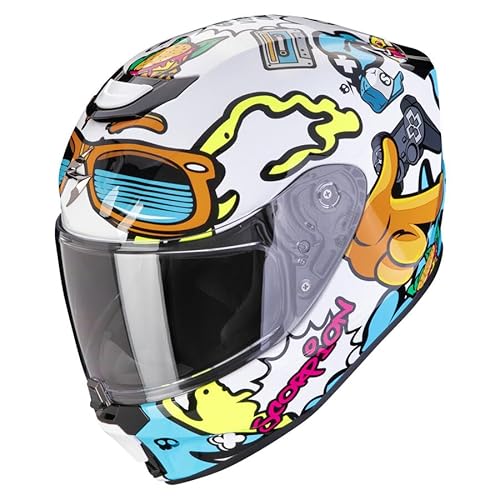 Scorpion EXO-JNR Fun weiß-blau Kinder-Motorradhelm ECE 22.06 mit AirFit-System und Pinlock, L 52/53 von ScorpionEXO