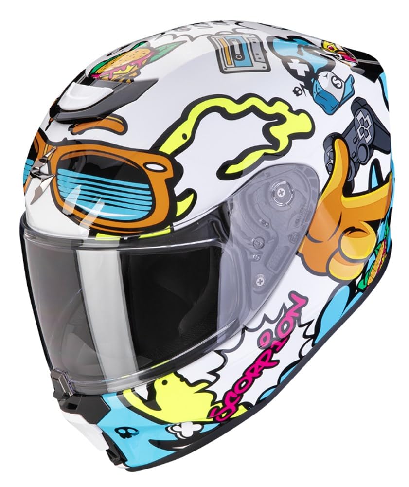 Scorpion EXO-JNR Fun weiß-blau Kinder-Motorradhelm ECE 22.06 mit AirFit-System und Pinlock, M 50/51 von ScorpionEXO