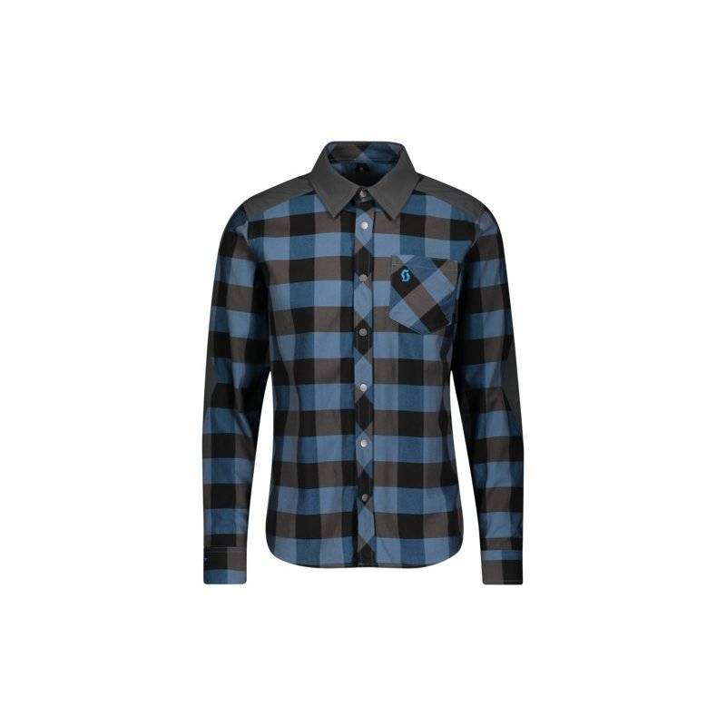 Scott Shirt M's Trail Flow Check L-SL - atlantic blue/dark grey von Scott Sports