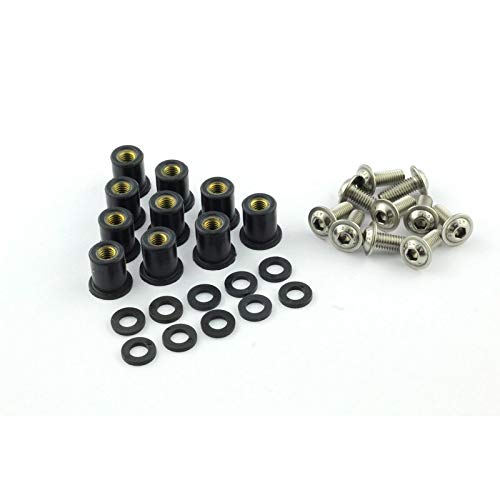 Screws4Bikes | 10x Verkleidungsschrauben M5x16 mit Gummimuttern für Motorrad | Edelstahlschrauben | für Windschild, Scheibe und Verkleidung von Screws4Bikes