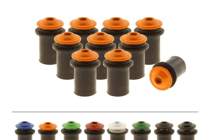 Screws4Bikes | 10x Verkleidungsschrauben M6x16 mit Gummimuttern für Motorrad | orange | Edelstahlschrauben | für Windschild, Scheibe und Verkleidung von Screws4Bikes