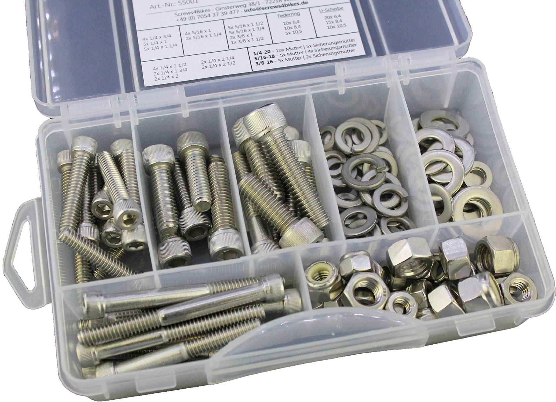 Screws4Bikes Zollschrauben Sortiment UNC 1/4 | 5/16 | 3/8 Edelstahl von Screws4Bikes