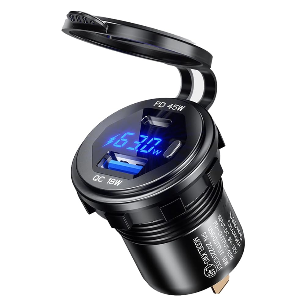 Sctecoau Metall-Schnellladung 3.0 und PD Typ C45W USB18W Autoladegerät-Buchse USB-Motorrad-Buchse Steckdose Laden Langlebig Einfach zu Bedienen von Sctecoau