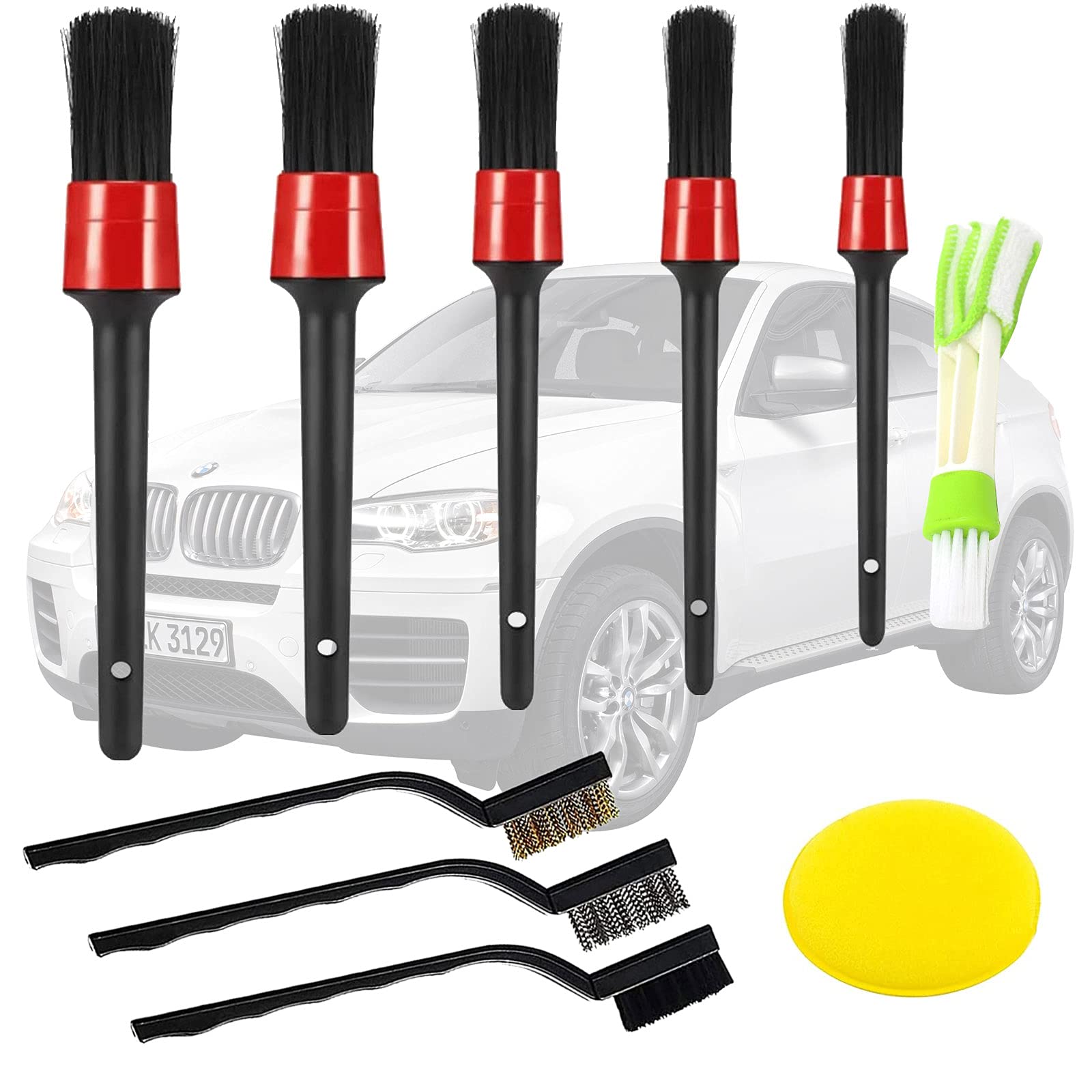 Auto Reinigung Pinsel Set, Auto Pinsel, Auto Detailing Bürsten Set, Detailing Bürsten,Bürsten Set, 10er Detailing Bürsten für Auto Innenraum Außenraum, Autopflege Set für KFZ, LKW, Polsterung von Seasboes