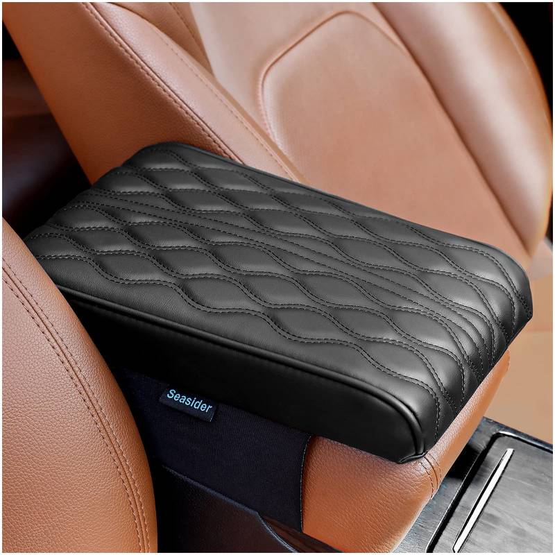 Seasider Auto Mittelkonsole Armlehne Abdeckung Memory Foam Armlehne Pad & Schwarz Leder Auto Ellbogen Kissen & Wasserdicht Mittelkonsole Protector & Auto Handauflage Kissen für SUV/LKW/Fahrzeug von Seasider