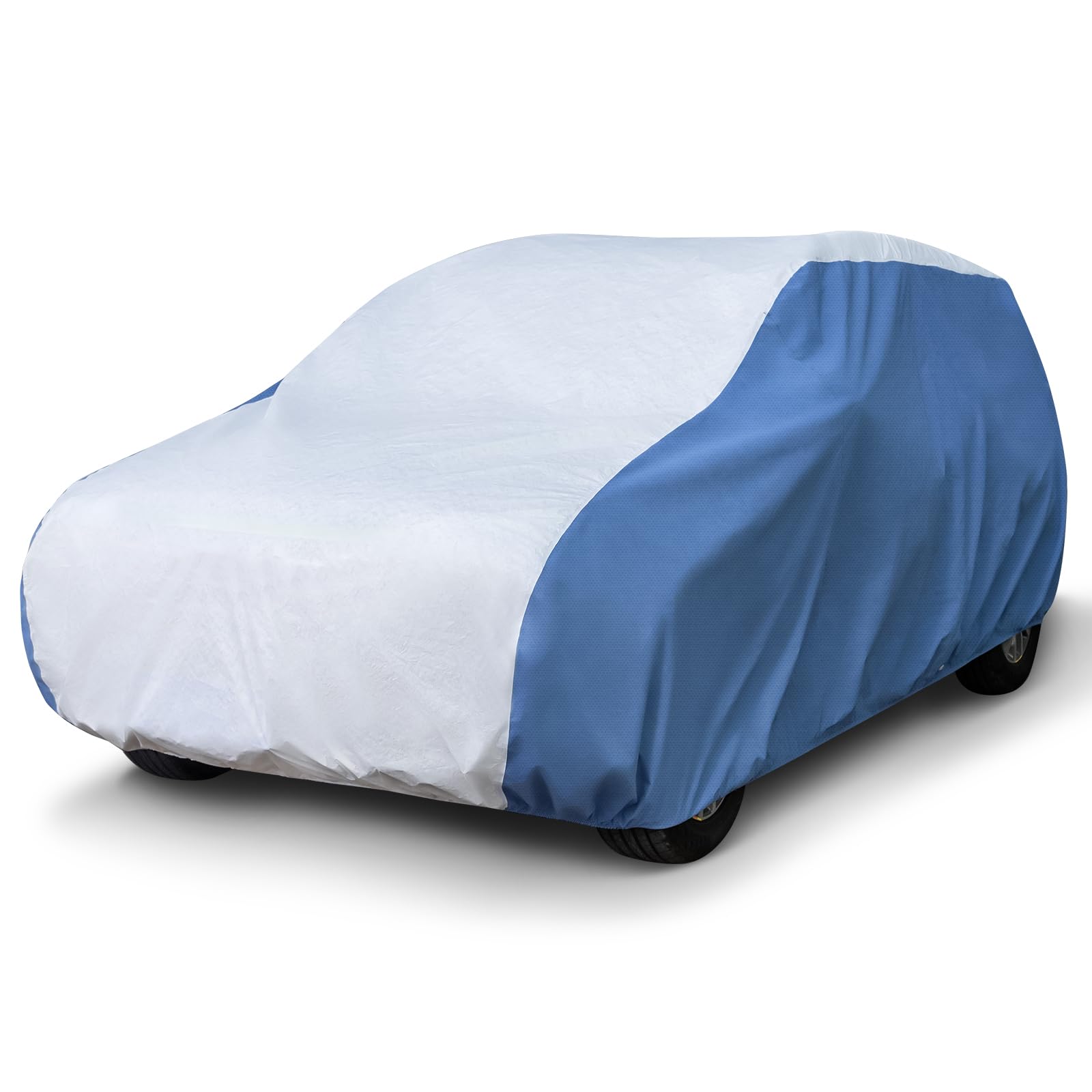 Season Guard Hyvek SUV Autoabdeckung für Automobile, Allwetter, wasserdichte Outdoor-Voll-SV-Abdeckungen, atmungsaktiv und UV-Schutz, universelle Passform für S.U.V bis 475.0 cm, Weiß/Blau von Season Guard