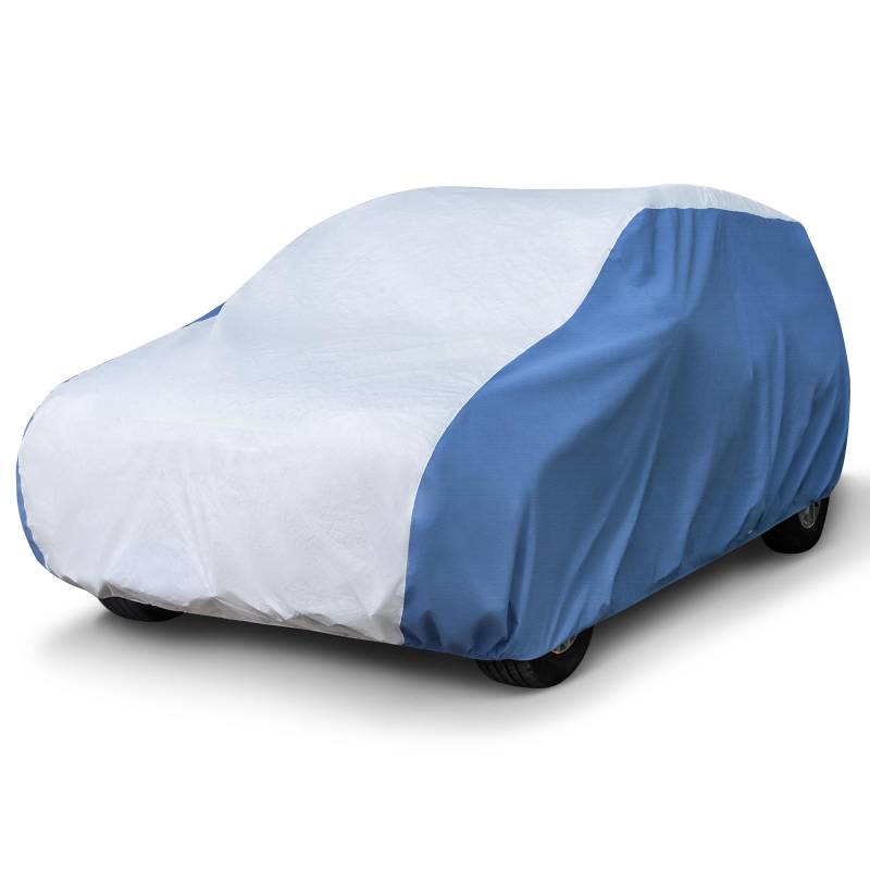 Season Guard Hyvek SUV Autoabdeckung für Automobile, Allwetter, wasserdichte Outdoor-Voll-SV-Abdeckungen, atmungsaktiv und UV-Schutz, universelle Passform für S.U.V bis 475.0 cm, Weiß/Blau von Season Guard