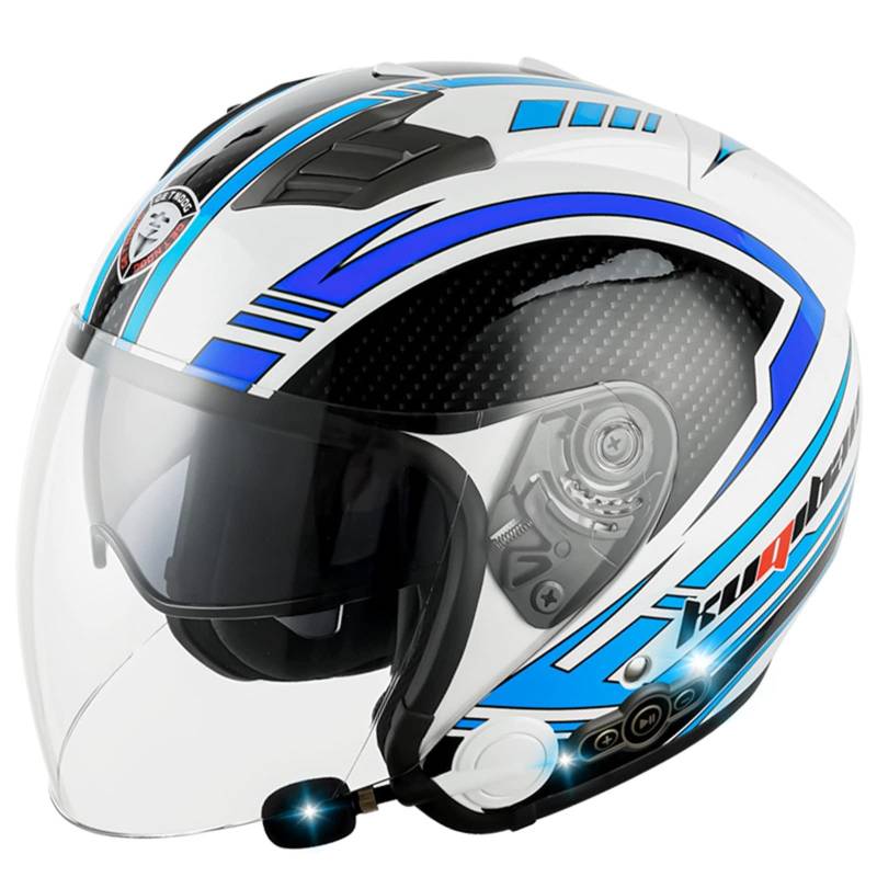 Bluetooth Jethelm Motorradhelm ECE Zertifizierung Integrierter Bluetooth-Helm Jet Scooter Helm Rollerhelm Jet-Helm Herren Damen mit Doppelvisier A,L von Sebasty