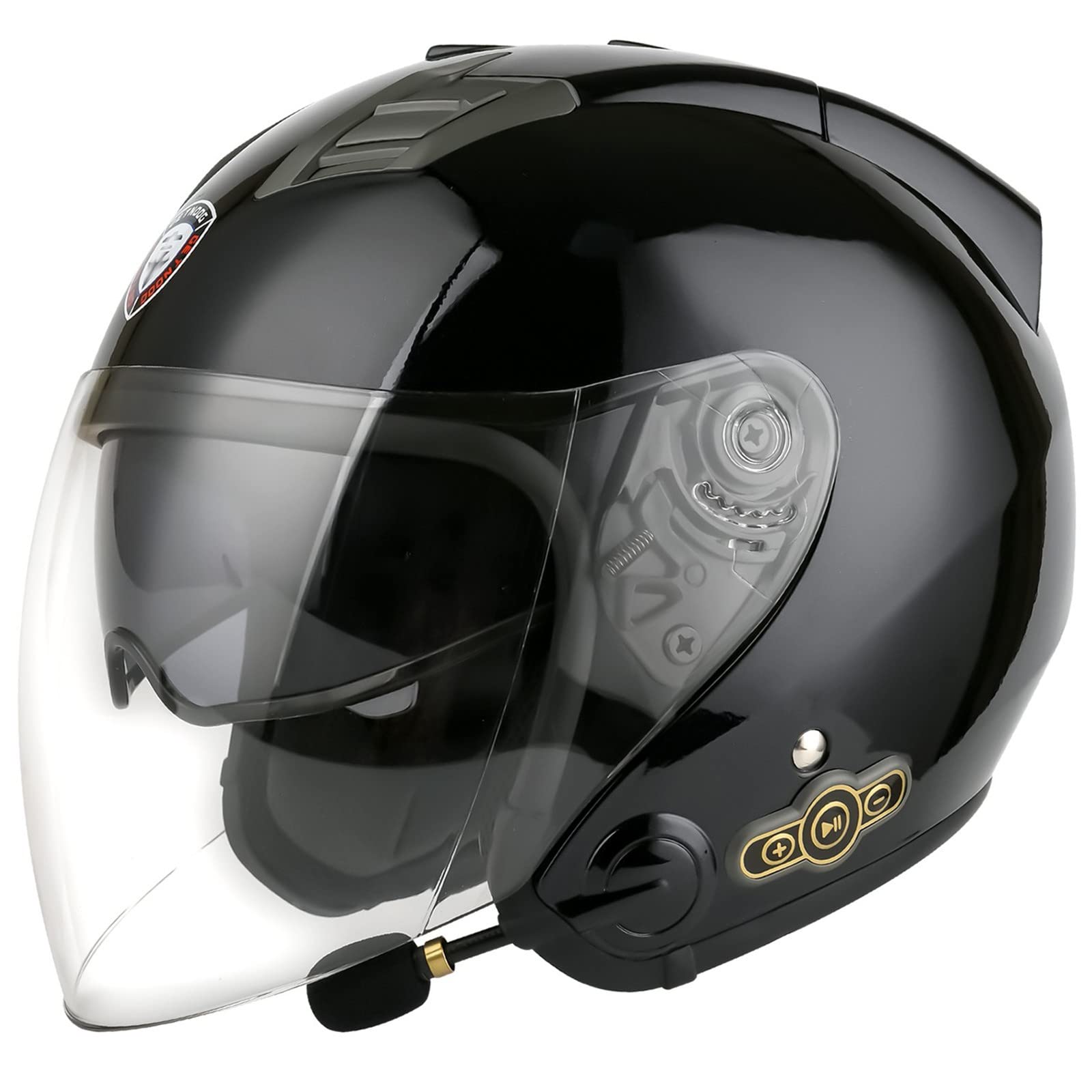 Bluetooth Jethelm Motorradhelm ECE Zertifizierung Integrierter Bluetooth-Helm Jet Scooter Helm Rollerhelm Jet-Helm Herren Damen mit Doppelvisier D,XXL von Sebasty