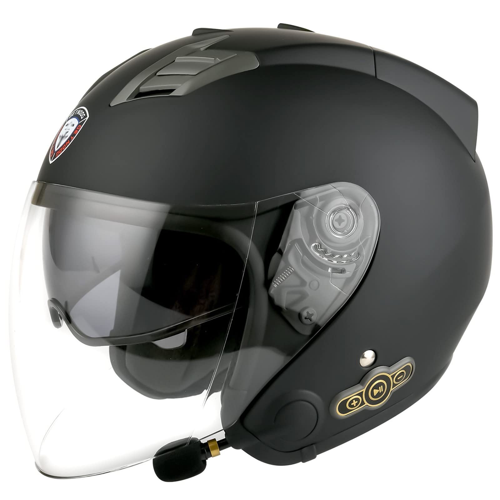 Bluetooth Jethelm Motorradhelm ECE Zertifizierung Integrierter Bluetooth-Helm Jet Scooter Helm Rollerhelm Jet-Helm Herren Damen mit Doppelvisier F,L von Sebasty