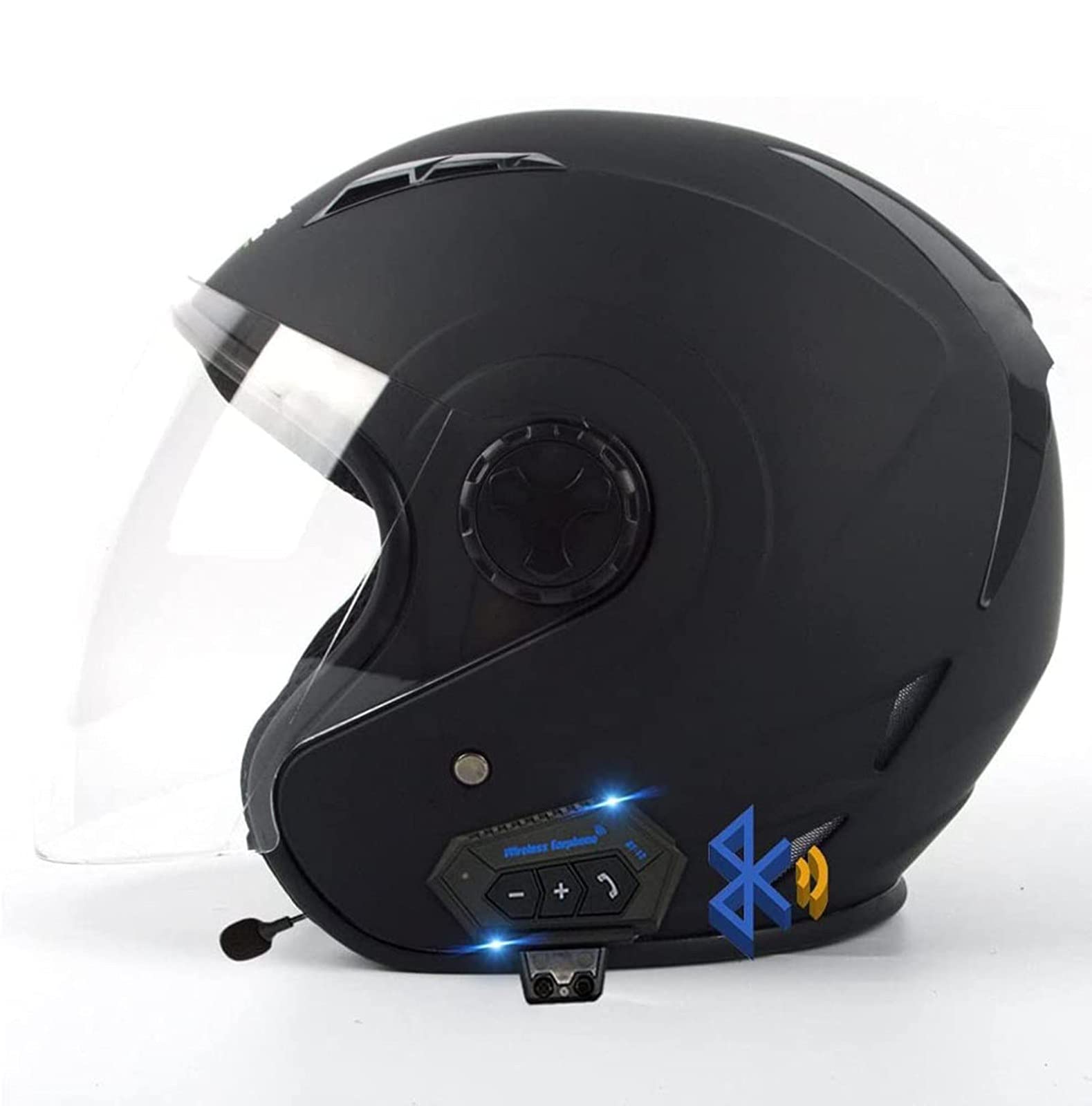 Bluetooth Jethelme Motorradhelm Rollerhelm Sturzhelm Chopper Helm Scooter Motorradhelm ECE mit Doppelvisier Sonnenblende für Damen Herren Erwachsene 2,L von Sebasty