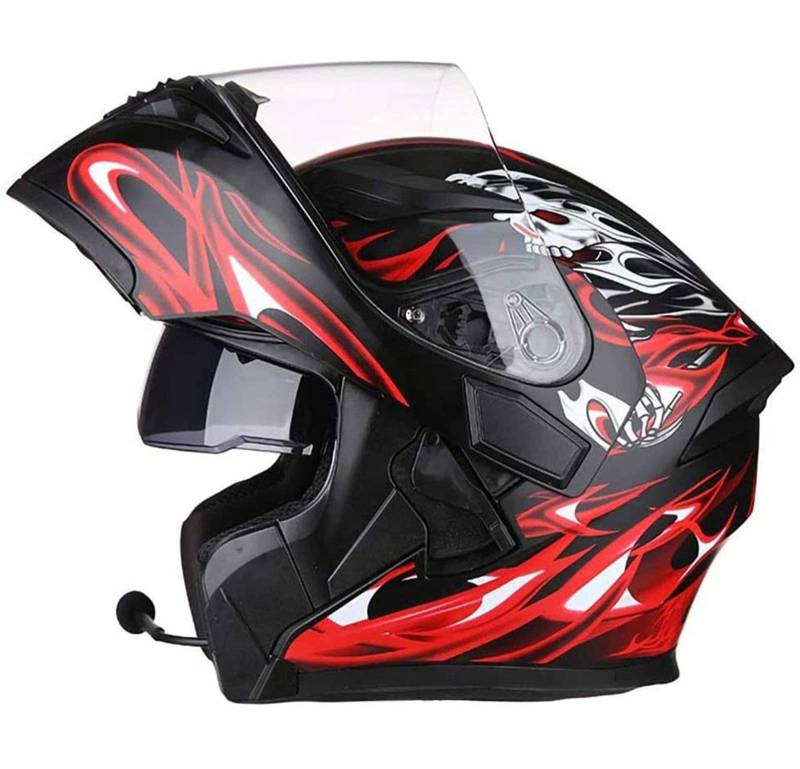 Bluetooth Motorradhelm Helm Motorrad Klapphelm mit Doppelvisier Reaktion für Frauen Männer Erwachsene, ECE-Zertifizierung Geeignet für Motorradrennen 11,L von Sebasty