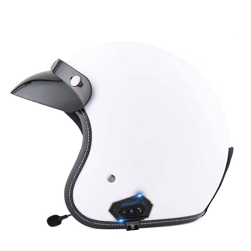 Bluetooth Vintage Jet-Helm · Motorrad-Helm Roller-Helm Scooter-Helm Moped Mofa-Helm Chopper Retro Vespa Vintage Pilot Biker Helmet · ECE/DOT 22.05 Zulassung mit Visier Offenem Gesicht Helm 2,XXL von Sebasty