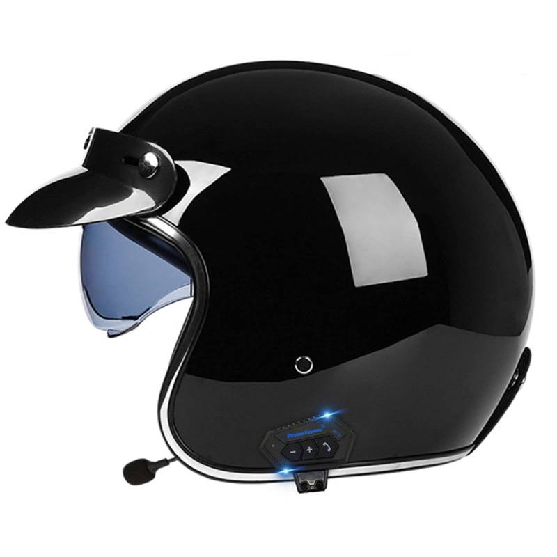 Bluetooth Vintage Jet-Helm · Motorrad-Helm Roller-Helm Scooter-Helm Moped Mofa-Helm Chopper Retro Vespa Vintage Pilot Biker Helmet · ECE/DOT 22.05 Zulassung mit Visier Offenem Gesicht Helm 3,XXL von Sebasty