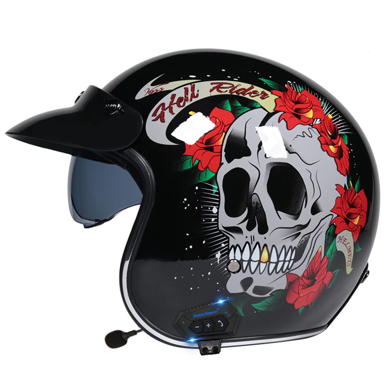 Bluetooth Vintage Jet-Helm · Motorrad-Helm Roller-Helm Scooter-Helm Moped Mofa-Helm Chopper Retro Vespa Vintage Pilot Biker Helmet · ECE/DOT 22.05 Zulassung mit Visier Offenem Gesicht Helm 8,S von Sebasty