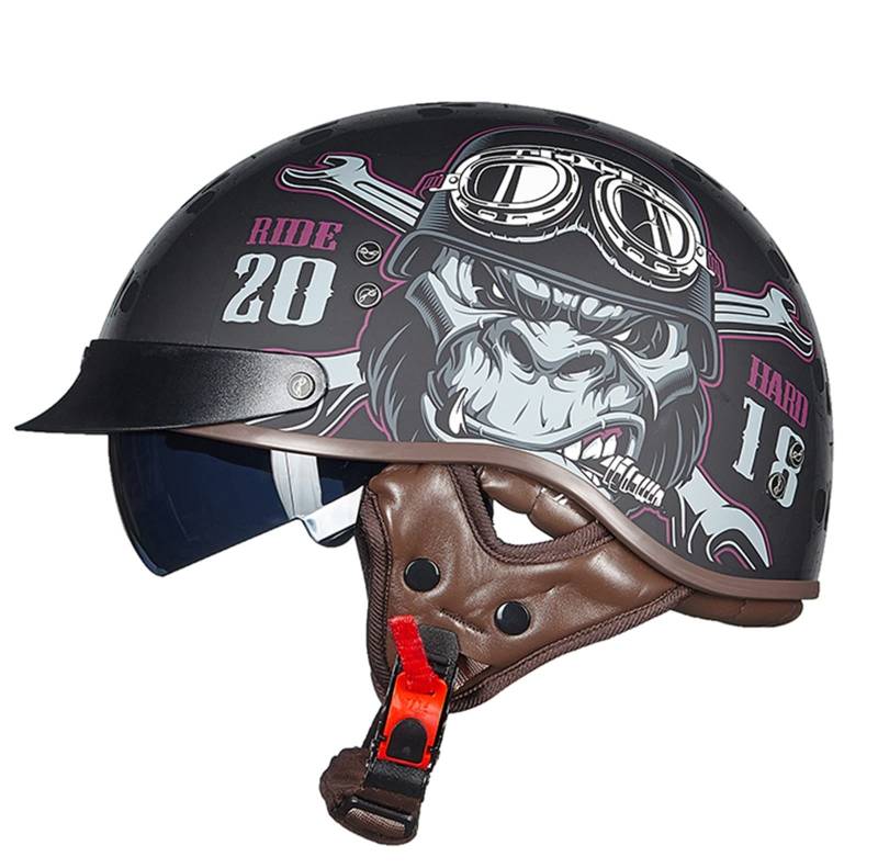 Halbschalenhelm Motorrad-Helm Retro Halbhelme Brain-Cap · Halbschale Jet-Helm Scooter-Helm Mofa-Helm Retro Motorrad Half Helm FüR Cruiser Chopper DOT/ECE-Zertifizierung 10,L von Sebasty