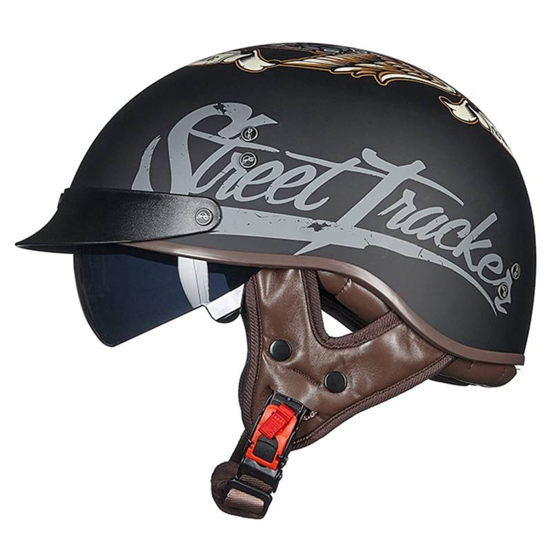 Halbschalenhelm Motorrad-Helm Retro Halbhelme Brain-Cap · Halbschale Jet-Helm Scooter-Helm Mofa-Helm Retro Motorrad Half Helm FüR Cruiser Chopper DOT/ECE-Zertifizierung 3,M von Sebasty