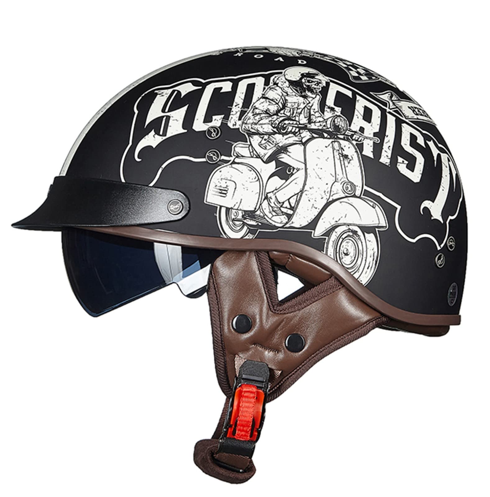 Halbschalenhelm Motorrad-Helm Retro Halbhelme Brain-Cap · Halbschale Jet-Helm Scooter-Helm Mofa-Helm Retro Motorrad Half Helm FüR Cruiser Chopper DOT/ECE-Zertifizierung 4,L von Sebasty