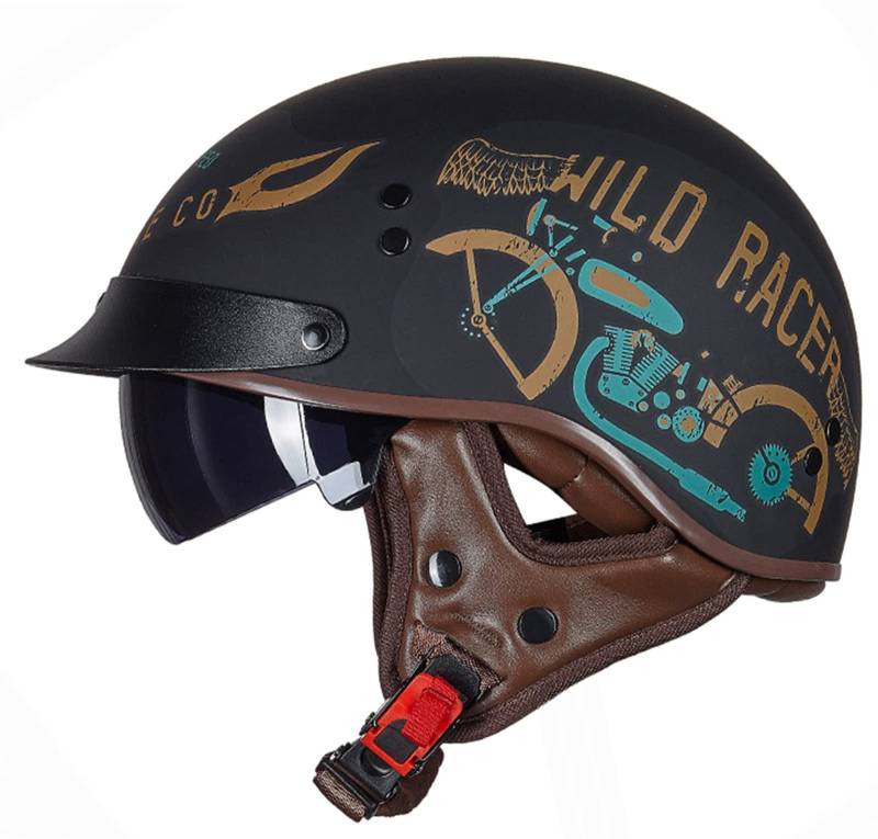 Halbschalenhelm Motorrad-Helm Retro Halbhelme Brain-Cap · Halbschale Jet-Helm Scooter-Helm Mofa-Helm Retro Motorrad Half Helm FüR Cruiser Chopper DOT/ECE-Zertifizierung 6,L von Sebasty