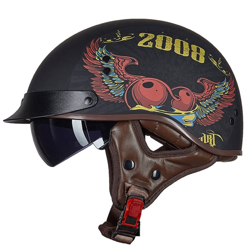 Halbschalenhelm Motorrad-Helm Retro Halbhelme Brain-Cap · Halbschale Jet-Helm Scooter-Helm Mofa-Helm Retro Motorrad Half Helm FüR Cruiser Chopper DOT/ECE-Zertifizierung 9,L von Sebasty